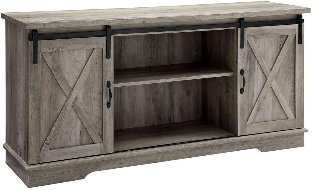 58 inch Sliding Barn Door Grey Wash TV Console