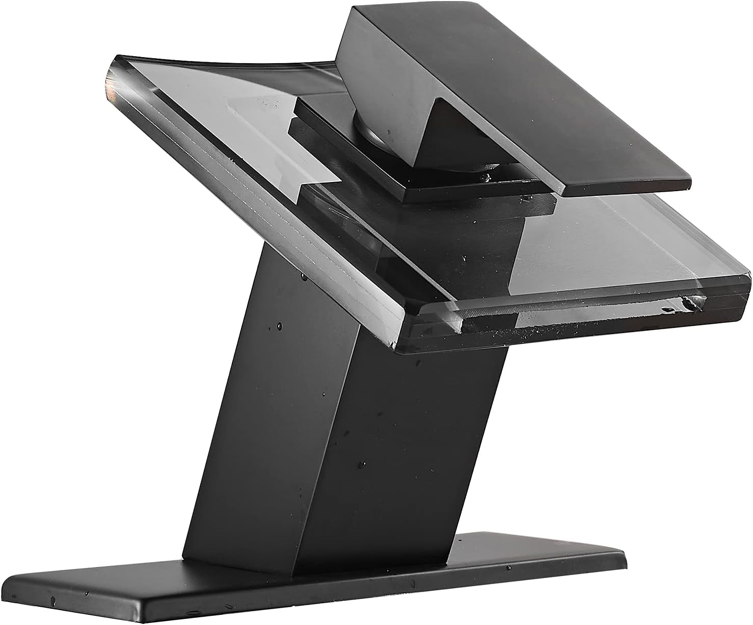 Matte Black Bathroom Faucet with Glass Waterfall Design, Single Handle for Sink, Modern Vanity Faucets with Supply Lines, Lavatory Basin Bath Mixer Tap, Deck Mounted