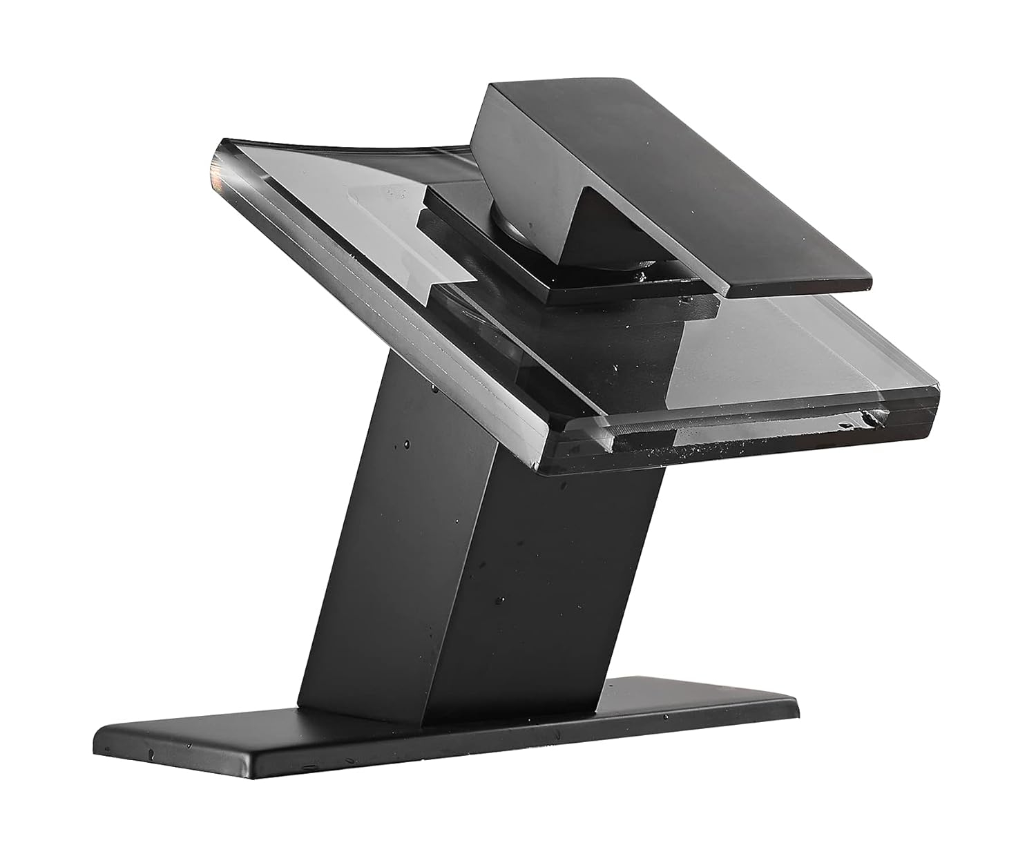 Matte Black Bathroom Faucet with Glass Waterfall Design, Single Handle for Sink, Modern Vanity Faucets with Supply Lines, Lavatory Basin Bath Mixer Tap, Deck Mounted