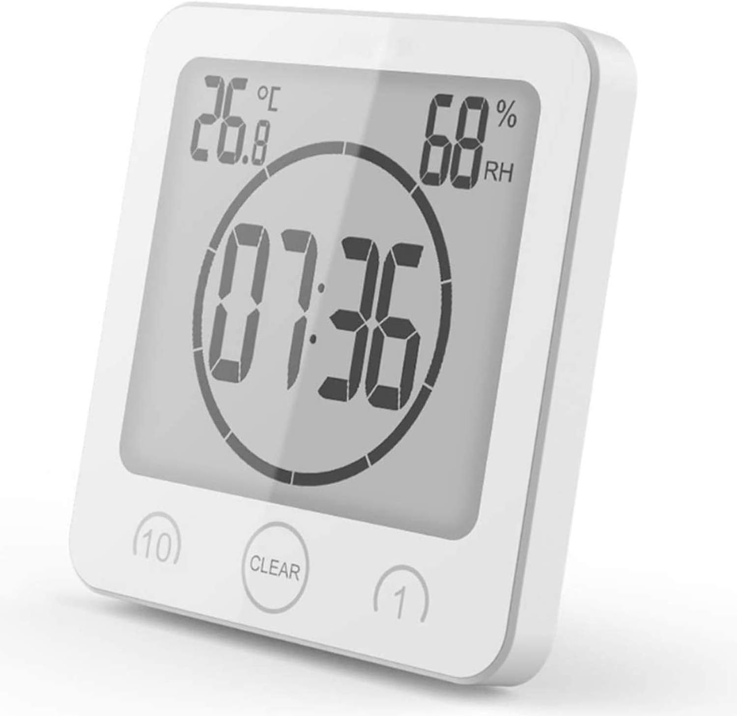 Bathroom Shower Clock Digital Clock Timer Large LCD Display Touch Screen Timer with Temperature Humidity Display for Bathroom Shower Kitchen,white，G169791