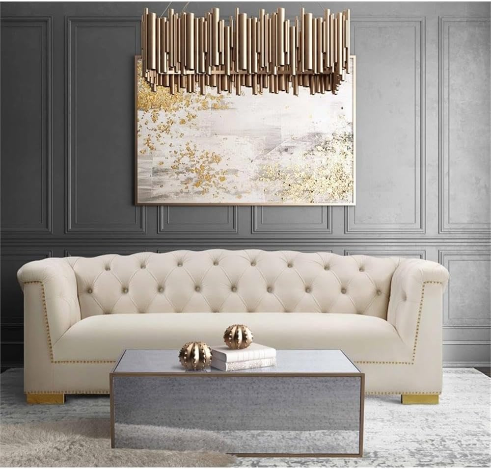 Lana Large Square Mirrored Glass Coffee Table with Brass Border
