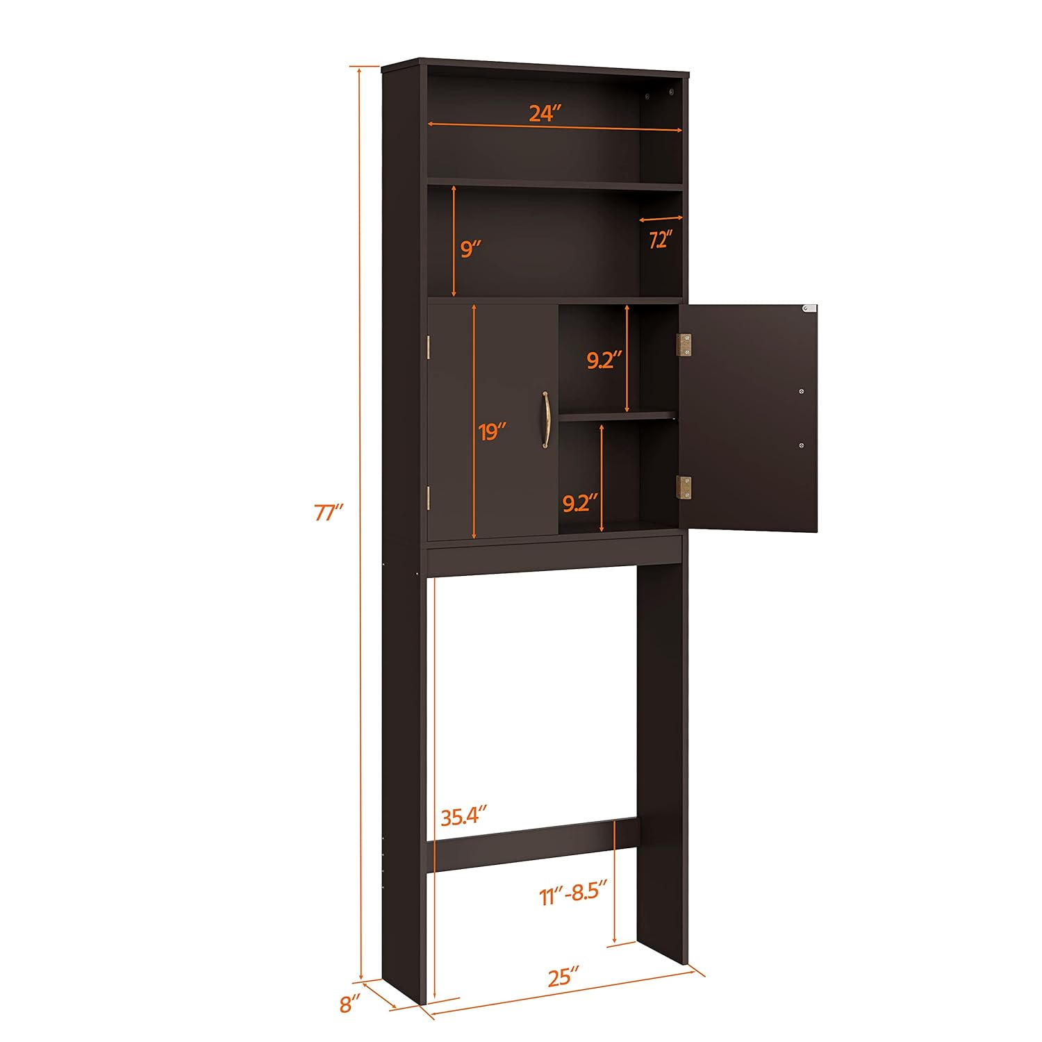 Killeryuki Over The Toilet Storage, Taller Bathroom Organizer Space-Saving Storage Cabinet with Adjustable Shelves and Double Doors, 77 in H, Espresso