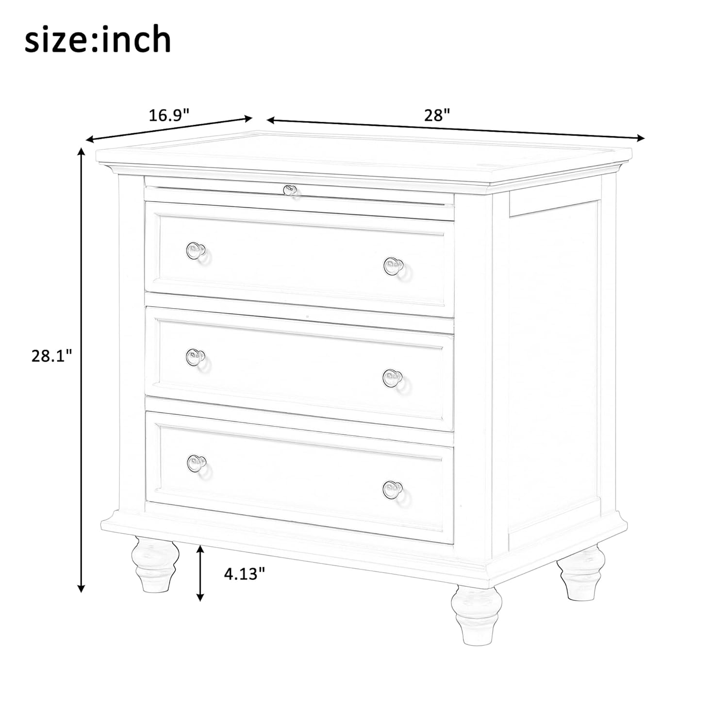 Historyli Go5H Bedside Table With 3 Drawers, Solid Wood Legs, Pull Out Tray Pine Wood Night Stand, Modern Side End Table Cabinet For Office, Living Room, Bedroom