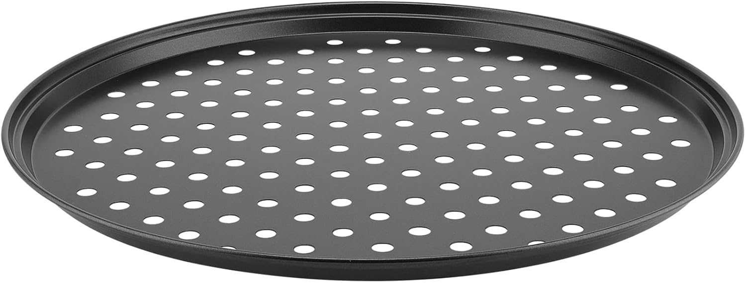 MANCHAP 4 Pack 12 Inch Round Pizza Baking Pan with Holes, Pizza Pan for Oven, Carbon Steel Non-stick Pizza Crisper Pan for Home Restaurant Baking, Black