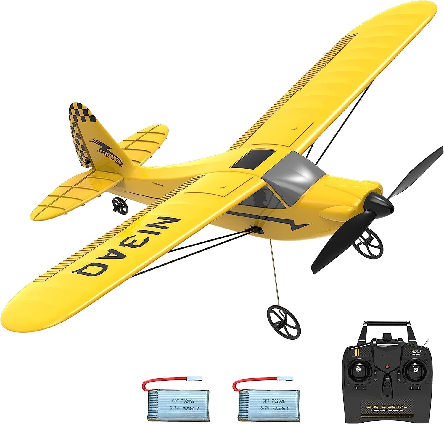 VOLANTEXRC RC Plane Trainer Sport Cub 3CH Remote Control Airplane with Prop Saver, 6-Axis Gyro Stabilizer & 3 Modes to Fly, Radio Controlled Aircraft RTF for Beginners, Kids and Adults (400mm,Yellow)
