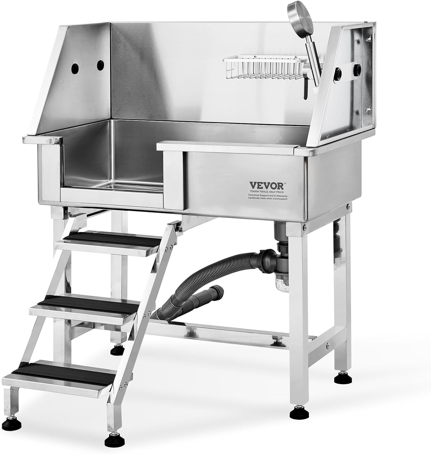 VEVOR 34" Pet Dog Bathing Station w/Ramp, Professional Stainless Steel Dog Grooming Tub w/Storage Drawer, Faucet,Rich Accessory, Dog Bathtub for Large,Medium,Small Pets, Washing Sink for Home(Left)