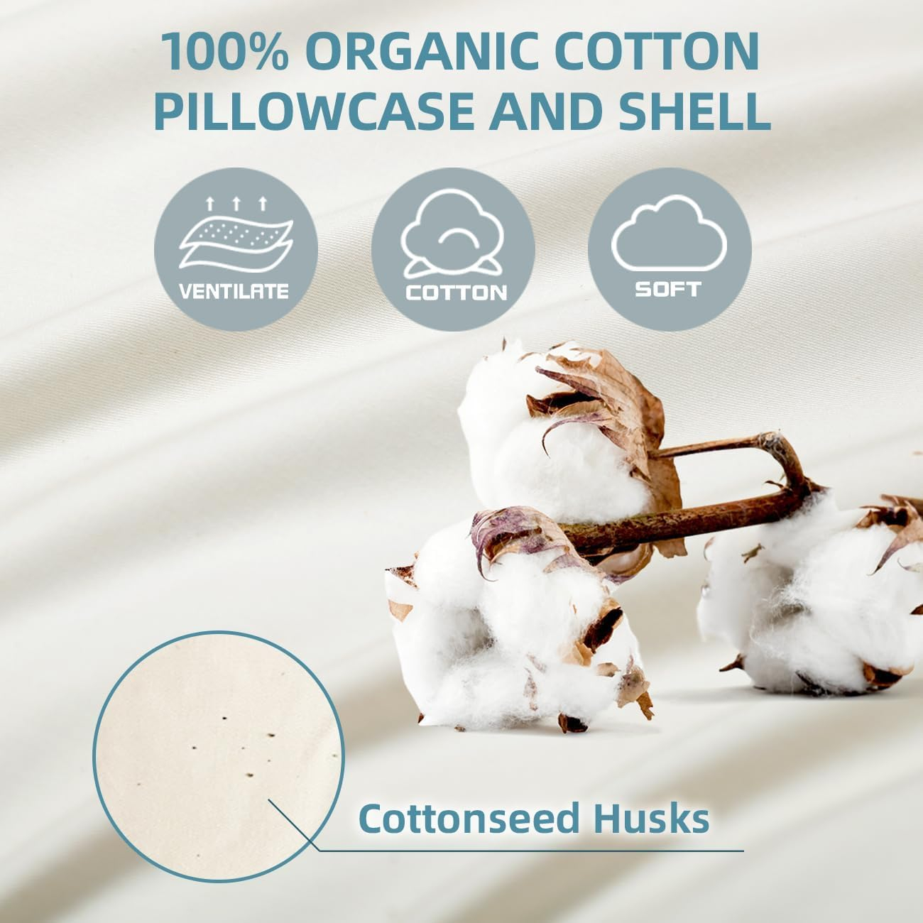 USlixury Buckwheat Pillow 15"X19" with Organic Pillowcase- Adjustable Height and Firmness, Organic and Machine Washable Cover, Firm Neck Support for Back/Side/Stomach Sleepers, Beige