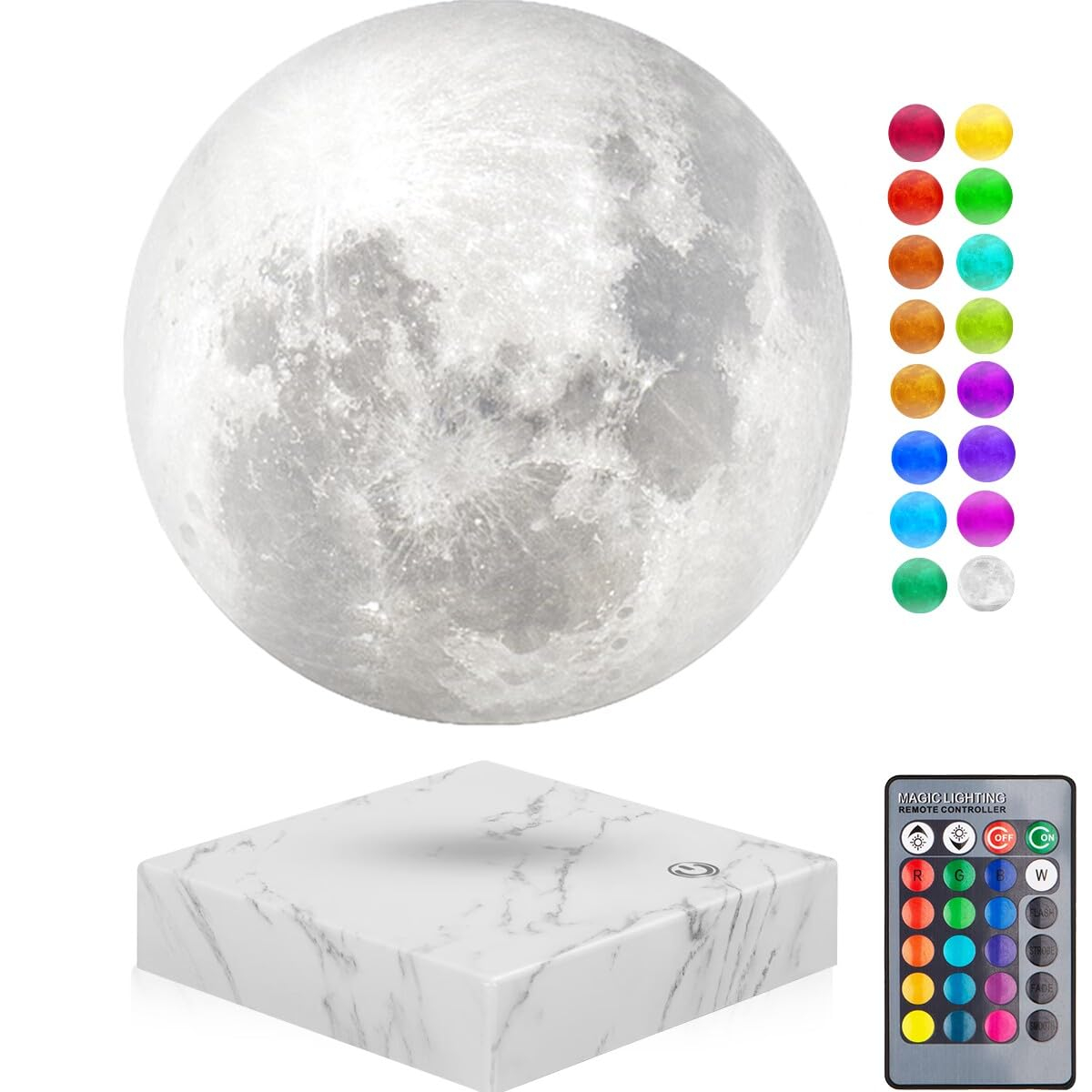 VGAzer Moon Lamp 3D Printing Magnetic Levitating Moon Light Lamps for Home、Office Decor, Creative Gift-6 Inch,Has 16 Colors 20 Modes
