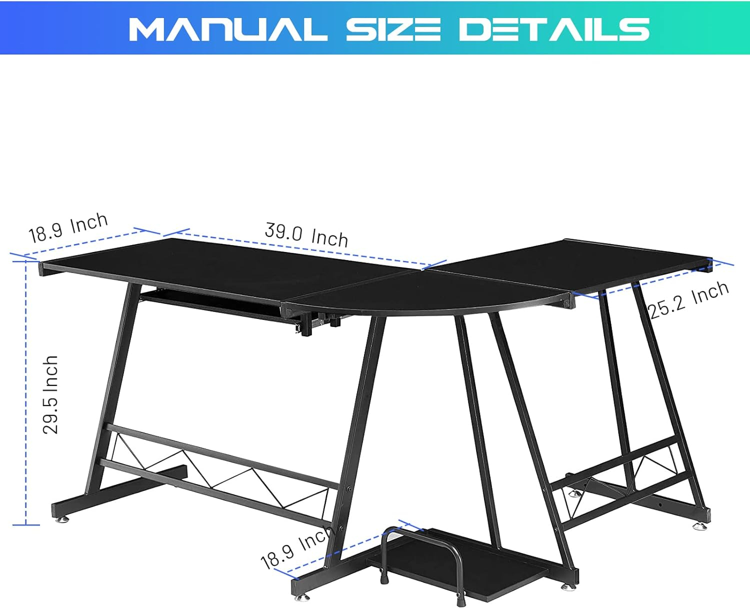 L-Shaped Computer Desk with CPU Stand Home Office Gaming Desk Writing Table Interchangeable Switch Board Computer Workstation PC Laptop Table with Keyboard Tray, Round Corner (Jet Black)
