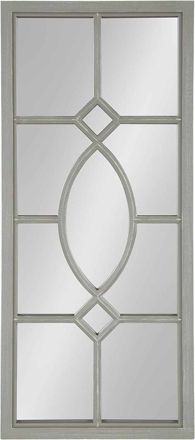 Kate and Laurel Cassat Casual Farmhouse Window Wall Accent Mirror, Rustic Gray