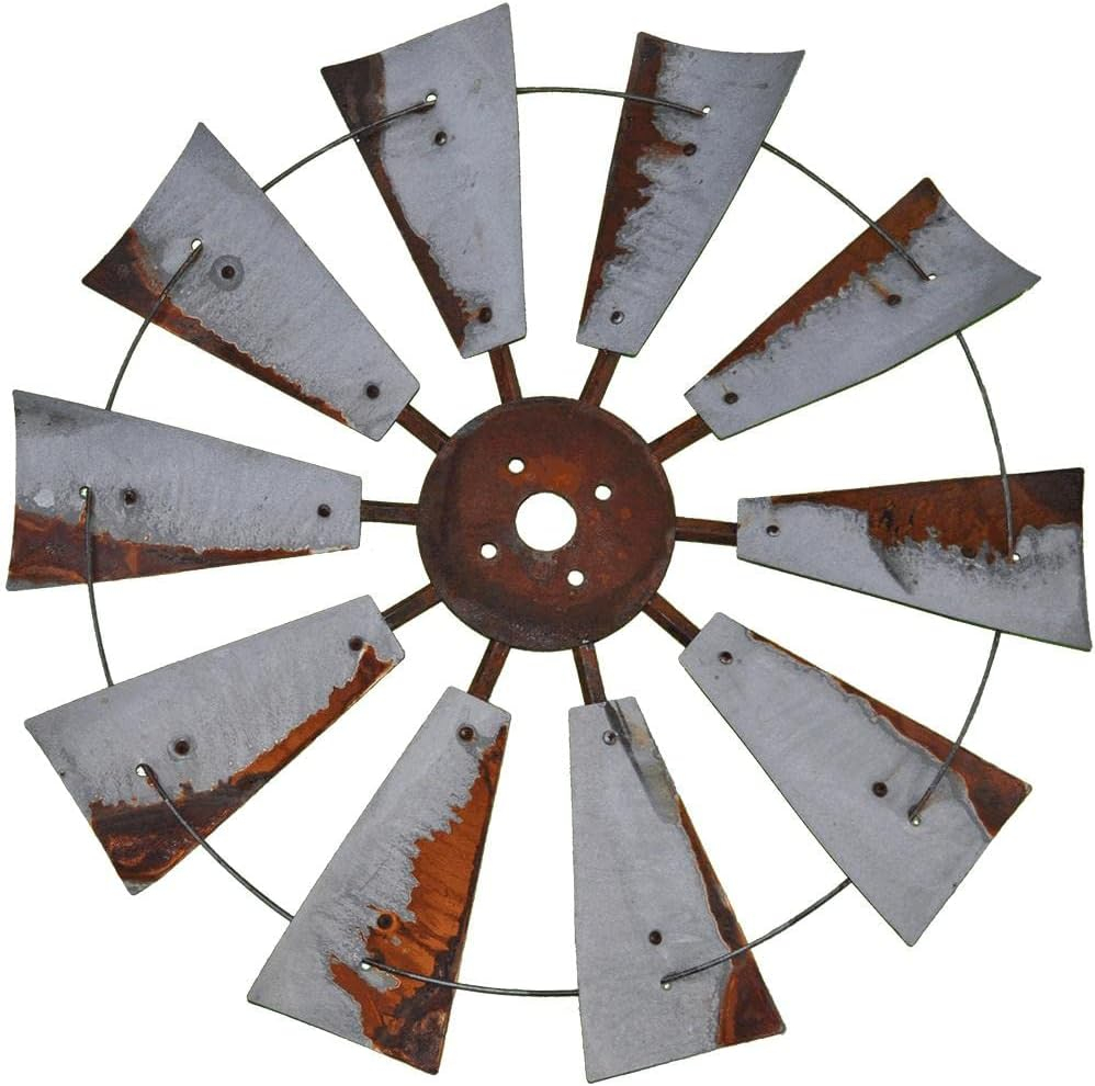 30-inch Rustic Windmill Fan Wall Sculpture Home Decor