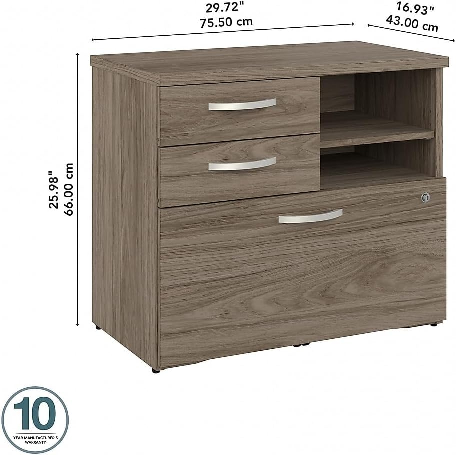 Modern Hickory 30" Lockable Office Storage Cabinet with Shelves