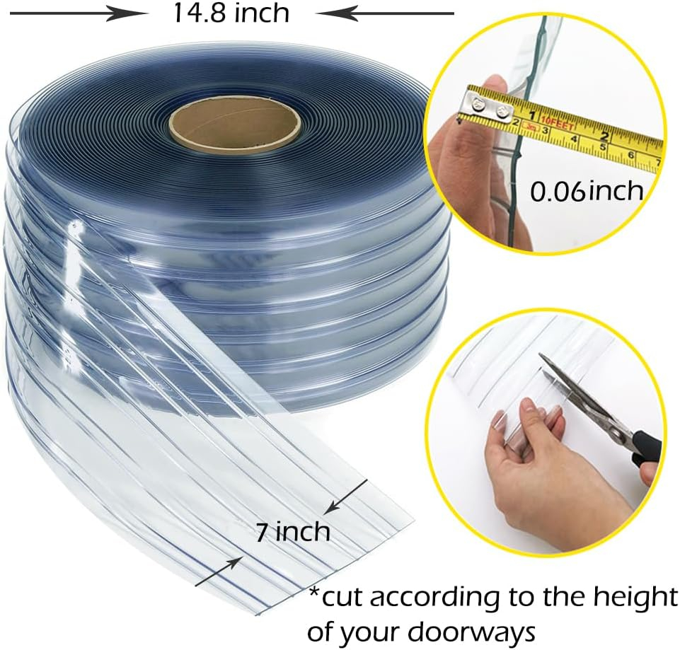 Plastic Vinyl Strip Door Curtain – 148 Feet Clear Ribbed PVC Curtain Bulk Roll, Commercial Industrial for Doorways of Pet Home, Warehouse (148 Ft * 7 in * 0.06 in Ribbed)
