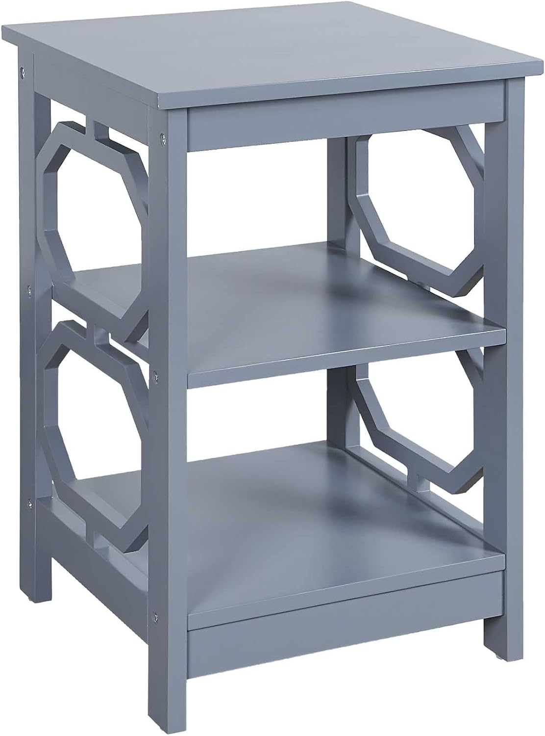 Gray Round Wood End Table with Shelves