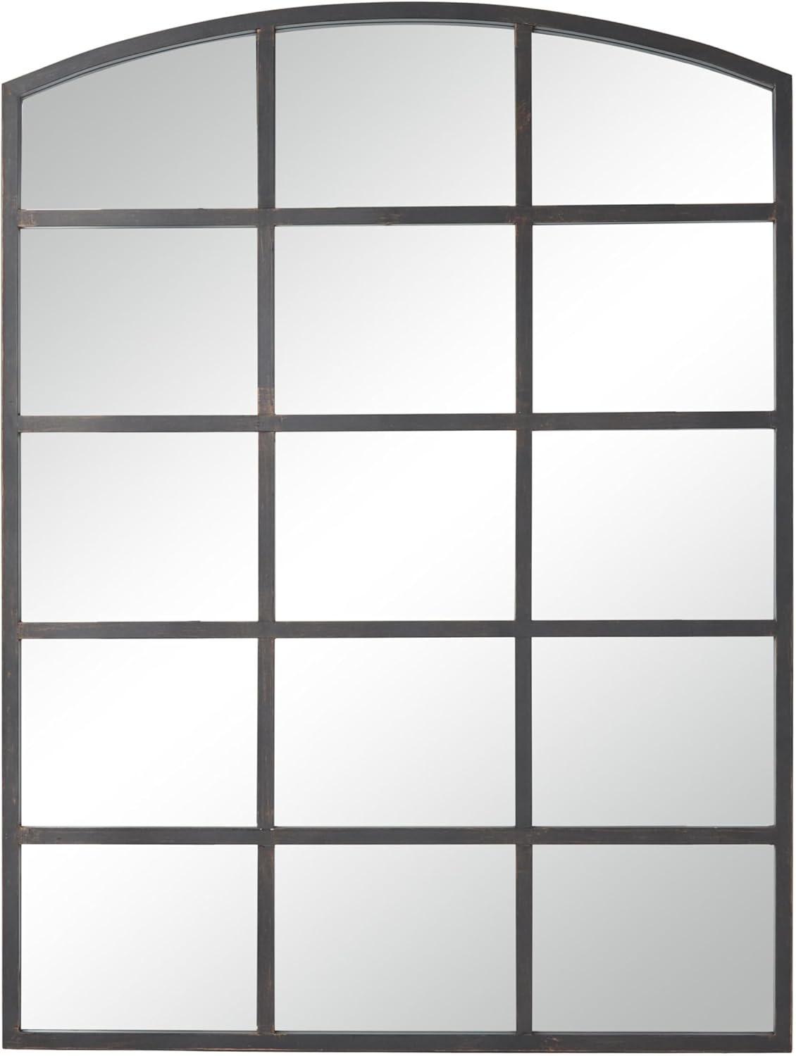 DecMode Geometric Window Pane Arch Wall Mirror, 36" W x 48"H, Dark Brown Finish