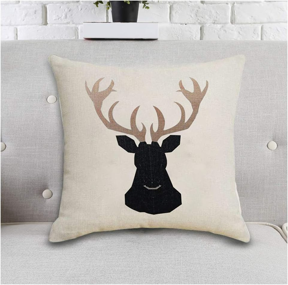 Deer Throw Pillow Covers Deer Pillow Cases Decorative Animal Pillowcase Cotton Linen Cushion Cover for Couch Bed Sofa 18x18 Set of 4