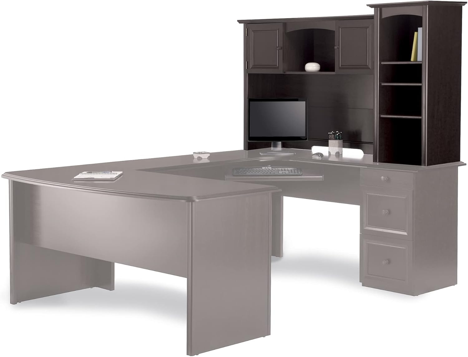 Realspace® Broadstreet 65"W Hutch For U-Shaped Desk, Walnut