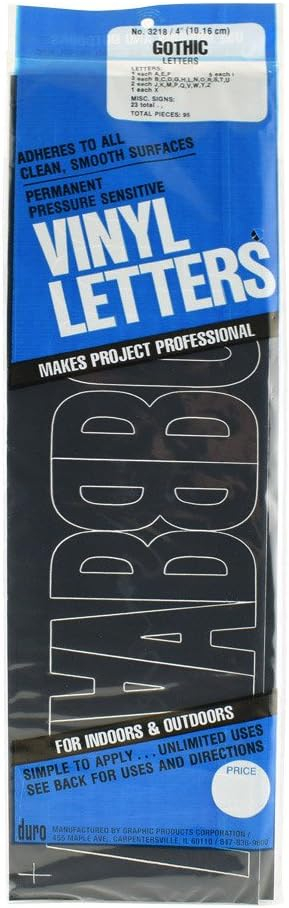 Permanent Adhesive Vinyl Letters, 4", Gothic