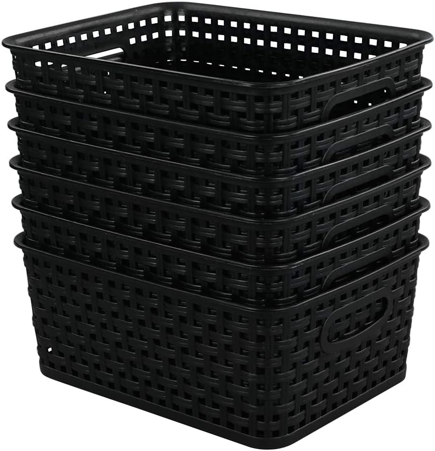 6-Pack Black Plastic Weave Basket, Small Basket for Storage