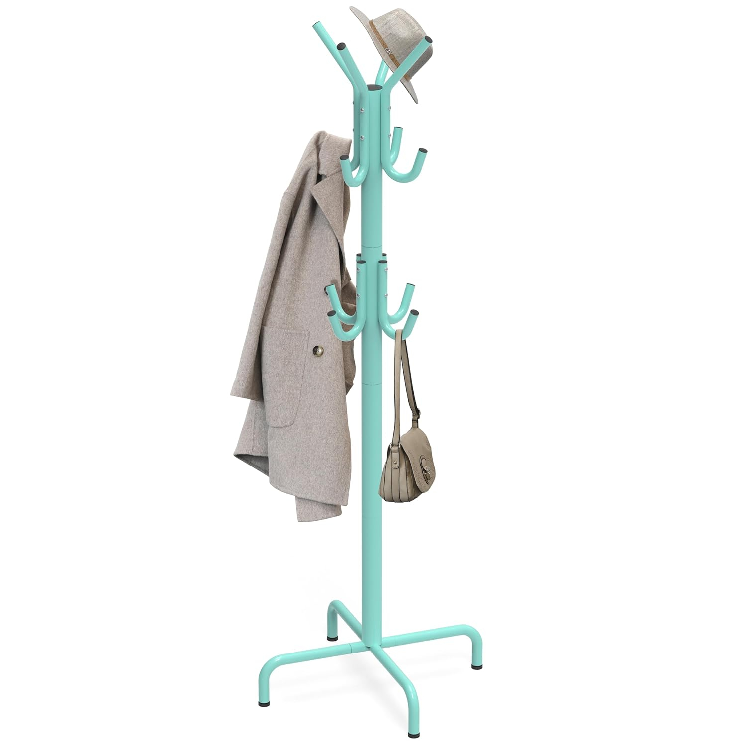 Simple Houseware Free Standing Coat and Hat Hanger Organizer Rack for Entryway, Bedroom, and Hallway, 12 Hooks, Turquoise