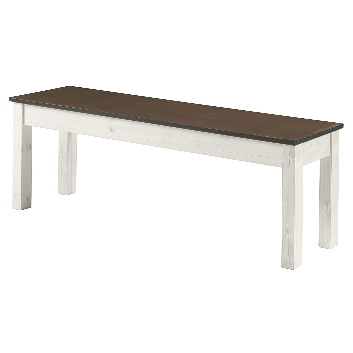 Bridge Brazil Wood Bench White Distressed | Furniture Dash White distressed finish, seat in brown lacquer.