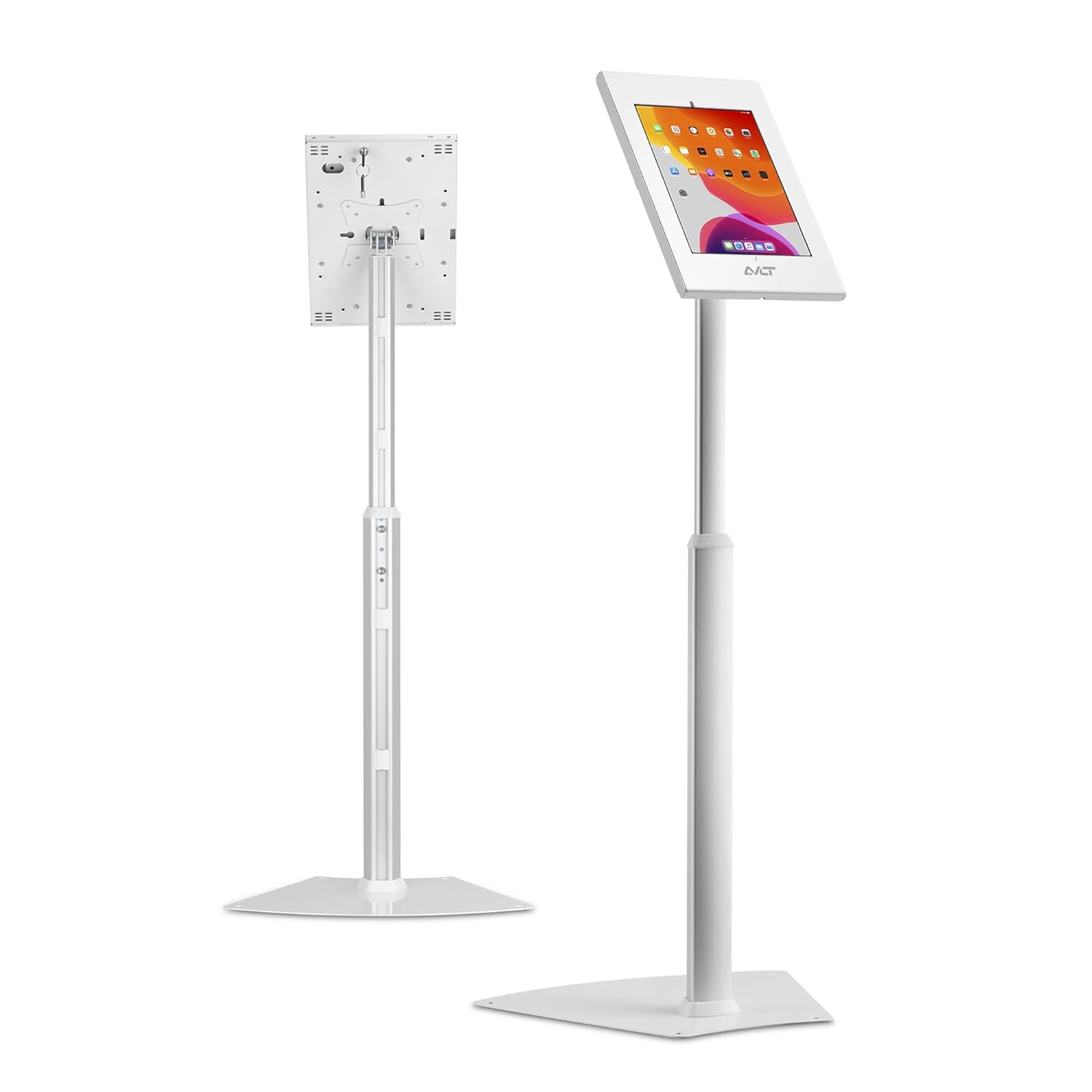 AVLT Height Adjustable Anti-Theft 10.5” Tablet Kiosk Floor Display Stand Compatible with iPad 9.7", 10.2", Pro 10.5", Air 10.5" (Gen 3), Samsung Galaxy Tab A 10.1" (2019) - White