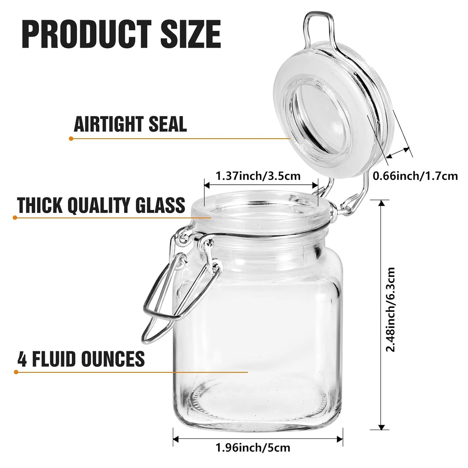 Spice Jars, 12 Pack 4oz Small Glass Jars with Airtight Hinged Lid, With 12 Spice Labels & Silicone Funnels, Airtight Glass Jars for Spices, Art Craft Storage (12 Pack)