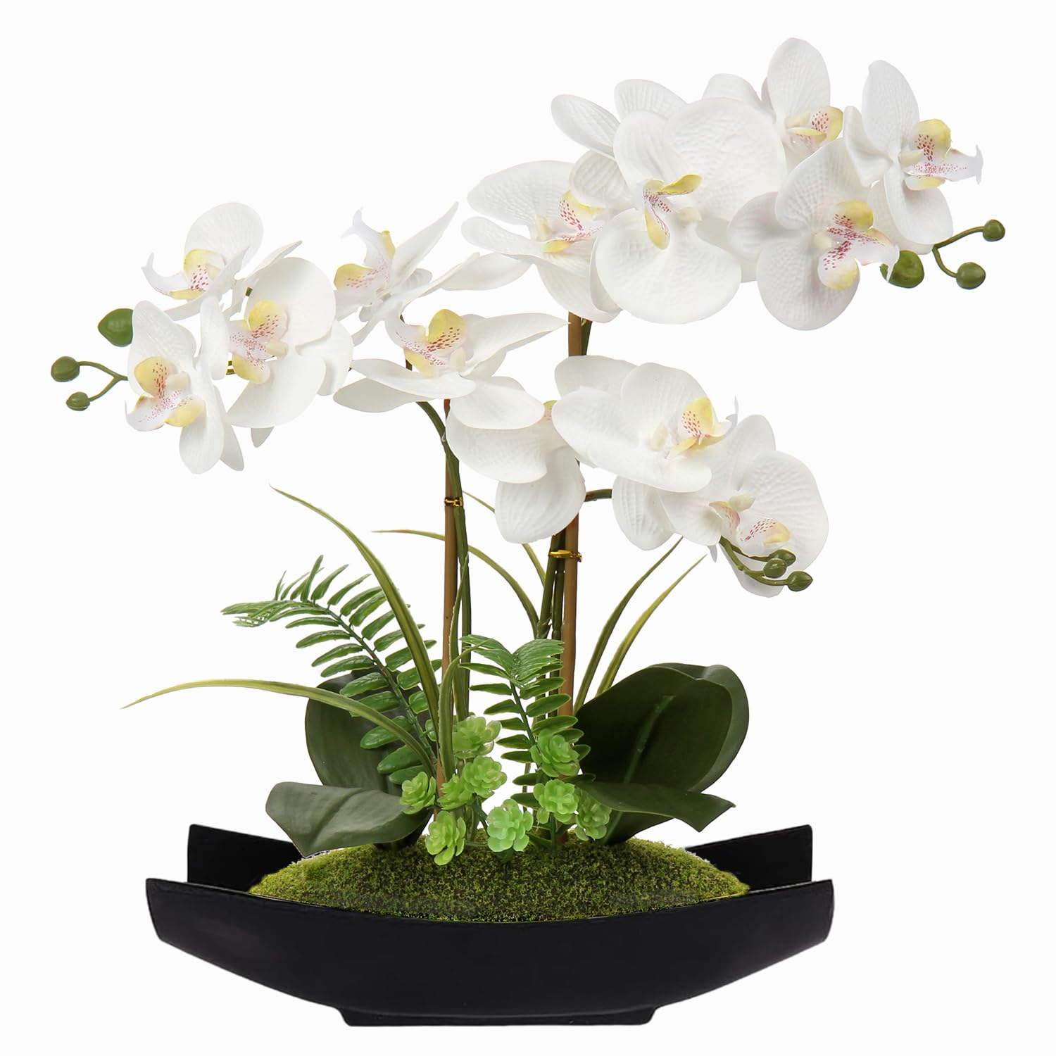 15" Artificial Orchid Flowers Phalaenopsis Flower Arrangements in Silver Vase Wedding Party Home Decor