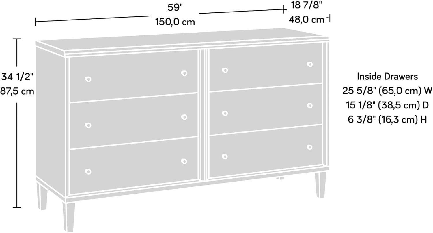 Sauder Willow Place Engineered Wood 6 Drawer Dresser in Grand Walnut