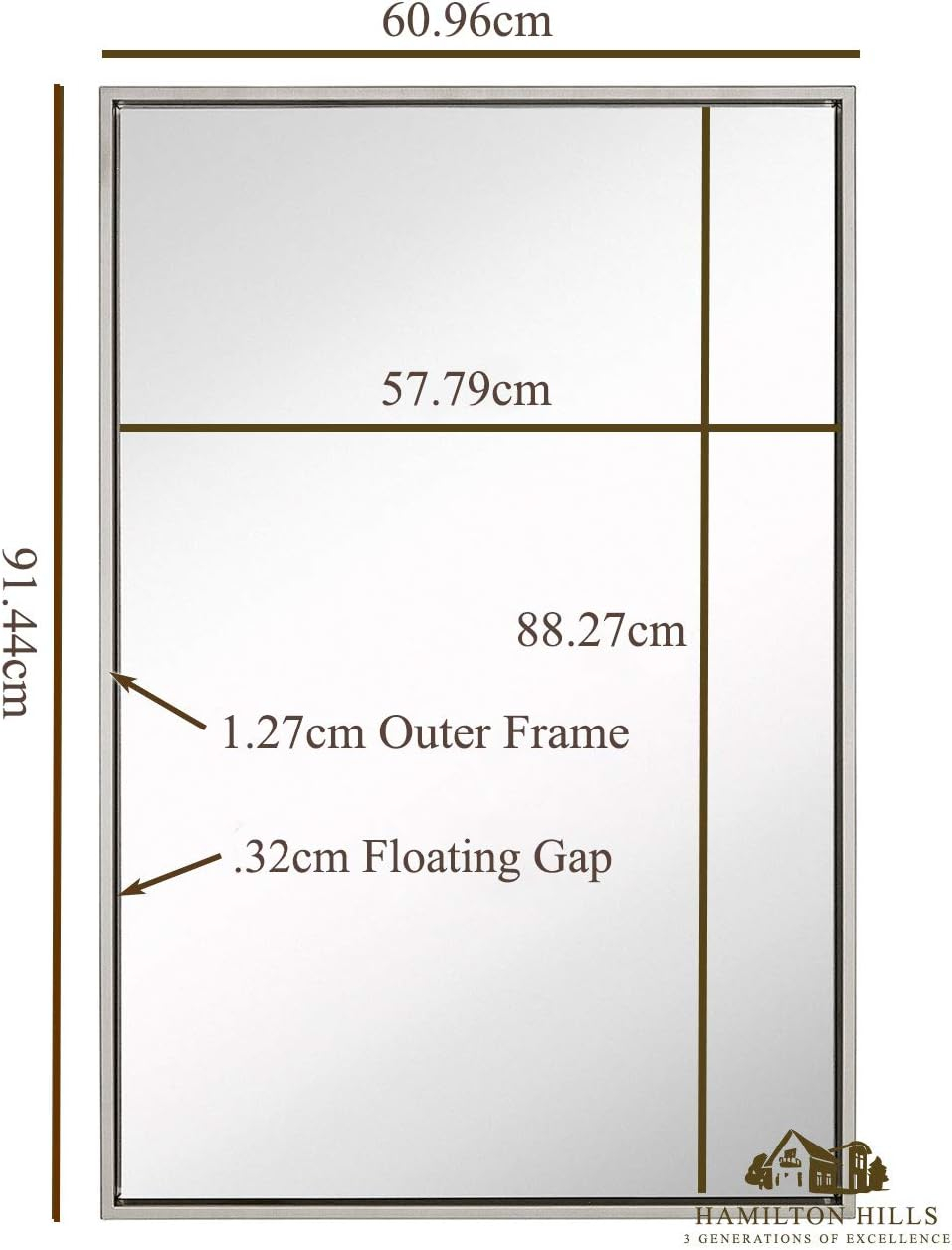 Hamilton Hills 24x36"" Brushed Silver Wall Mirror | Rectangular Metal Frame Vanity Glass