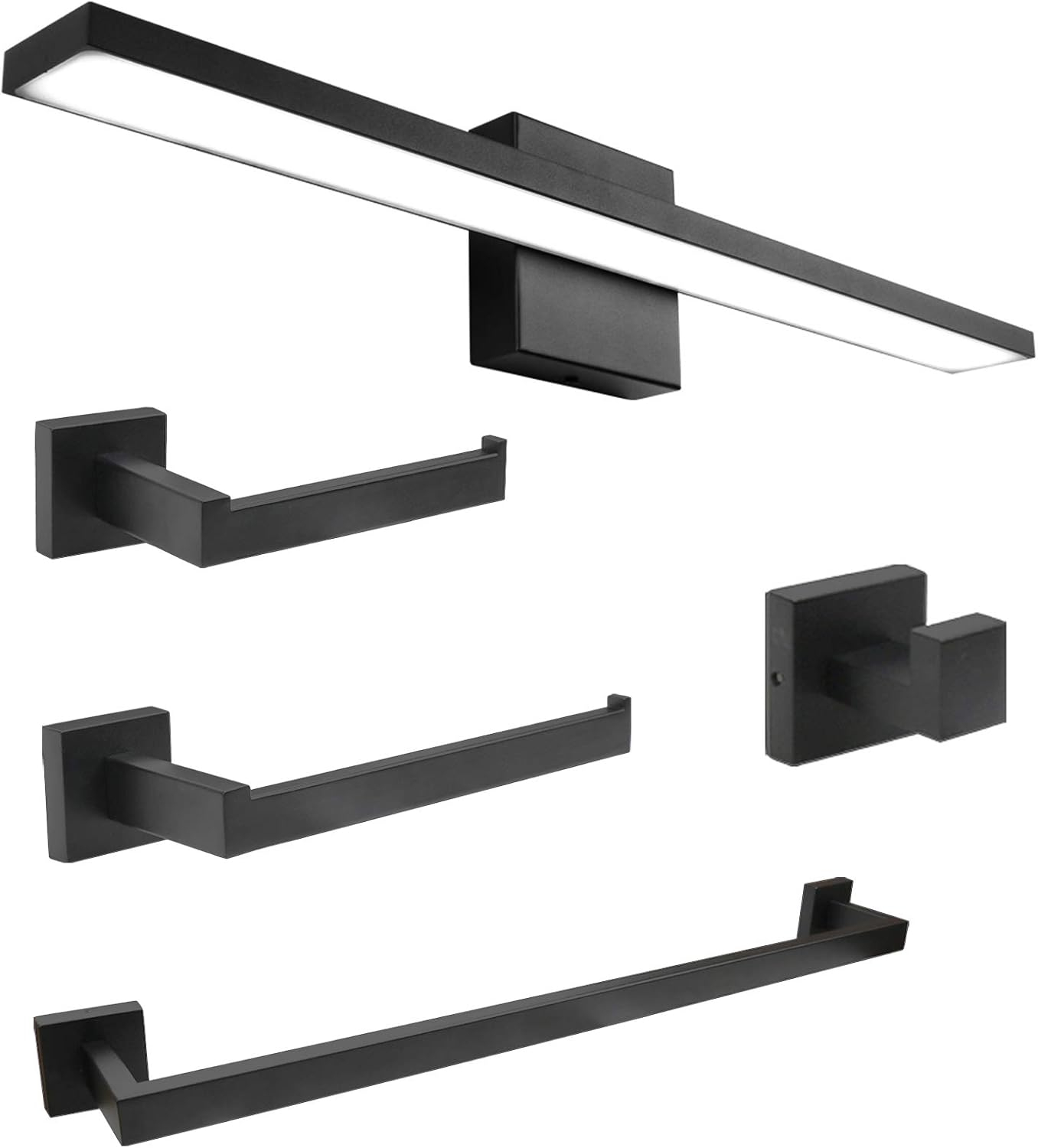 Ralbay 24in Modern LED Black Vanity Light, 5-Piece All-in-One Bathroom Set, 20W Frosted Aluminum for Bathroom Vanity Lighting Fixtures Cool White 6000K