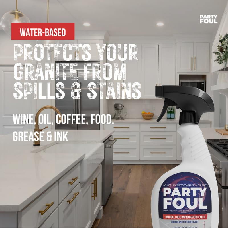 Party Foul Impregnator Deep Penetrating Indoor & Outdoor Sealer - PFAS-Free, Eco-Friendly Protection Floors, Counters, Showers, - Long-Lasting Durability, Crystal Clear Finish - 16 oz