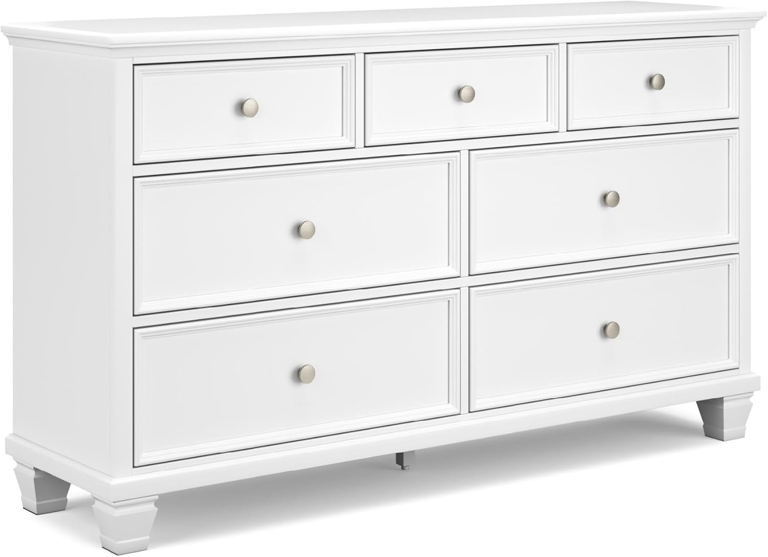White Transitional 7-Drawer Dresser with Mirror