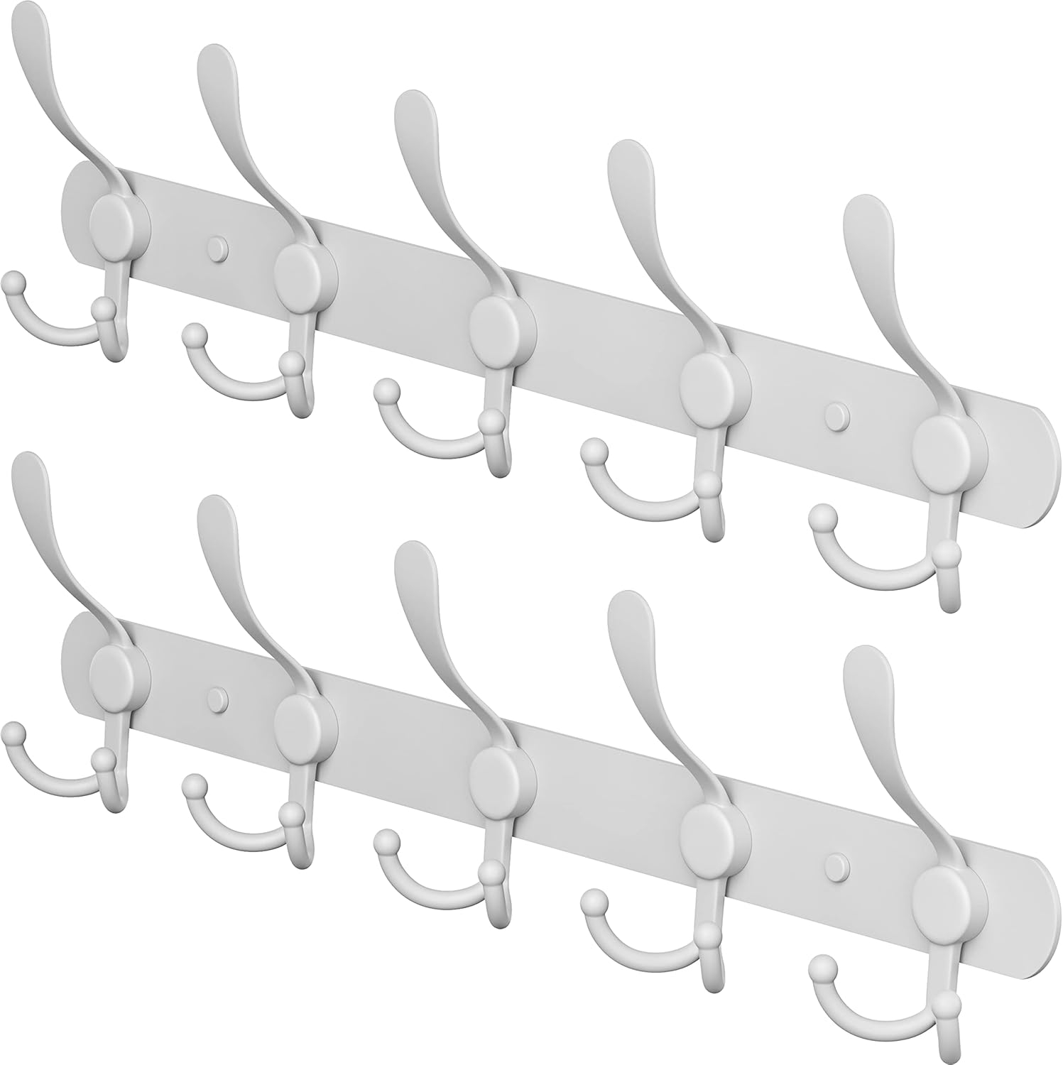 White Coat Rack Wall Mounted - 16 Inch Heavy Duty Stainless Steel Matte Finish Wall Hook Rack - 5 Tri Coat Hooks for Hanging Towels, Bags, Hat - Bathroom Entryway - 2 Pack