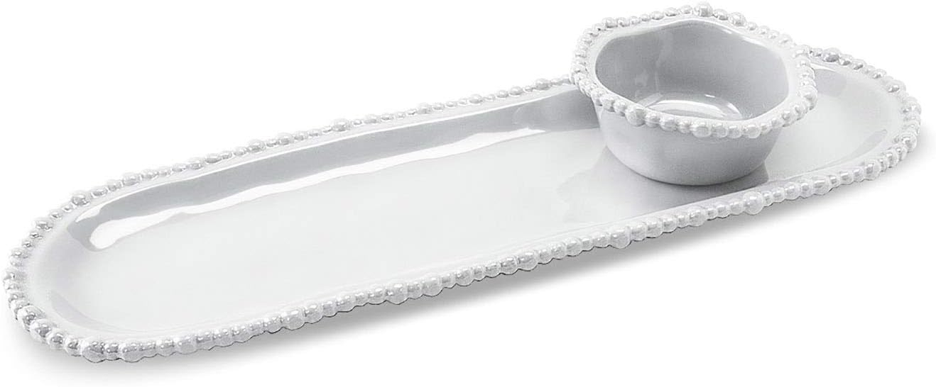 Vida Sand Melamine Oval Platter with Pearl Rim