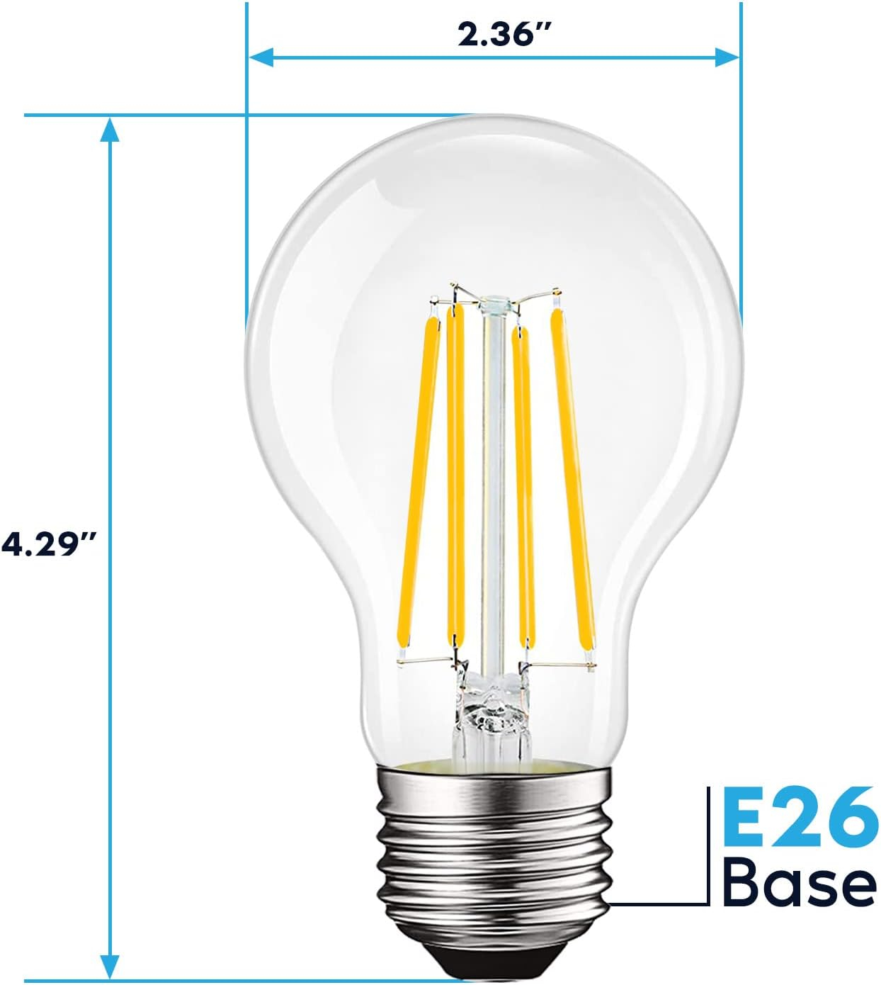 Luxrite Vintage A19 LED Light Bulb 100 Watt Equivalent 1600 Lumens 3000K Soft White Dimmable 12W Damp Rated UL E26 Base 2 Pack