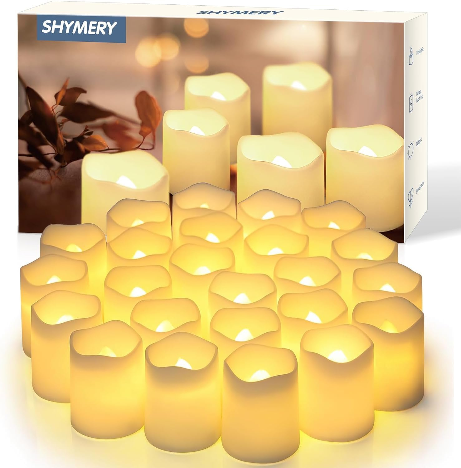 Warm White Flameless LED Tealight Candles, 24 Pack