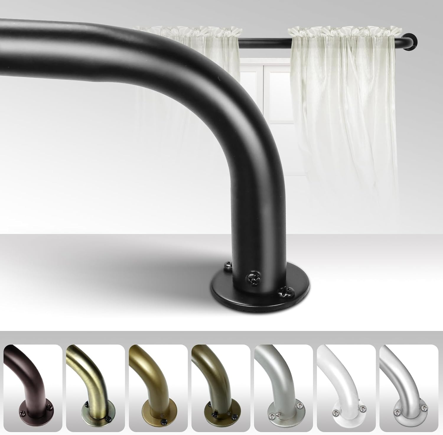 Energy-saving Wraparound Adjustable French Blackout Curtain Rod Set Matte Black 28"-48" Black Finish