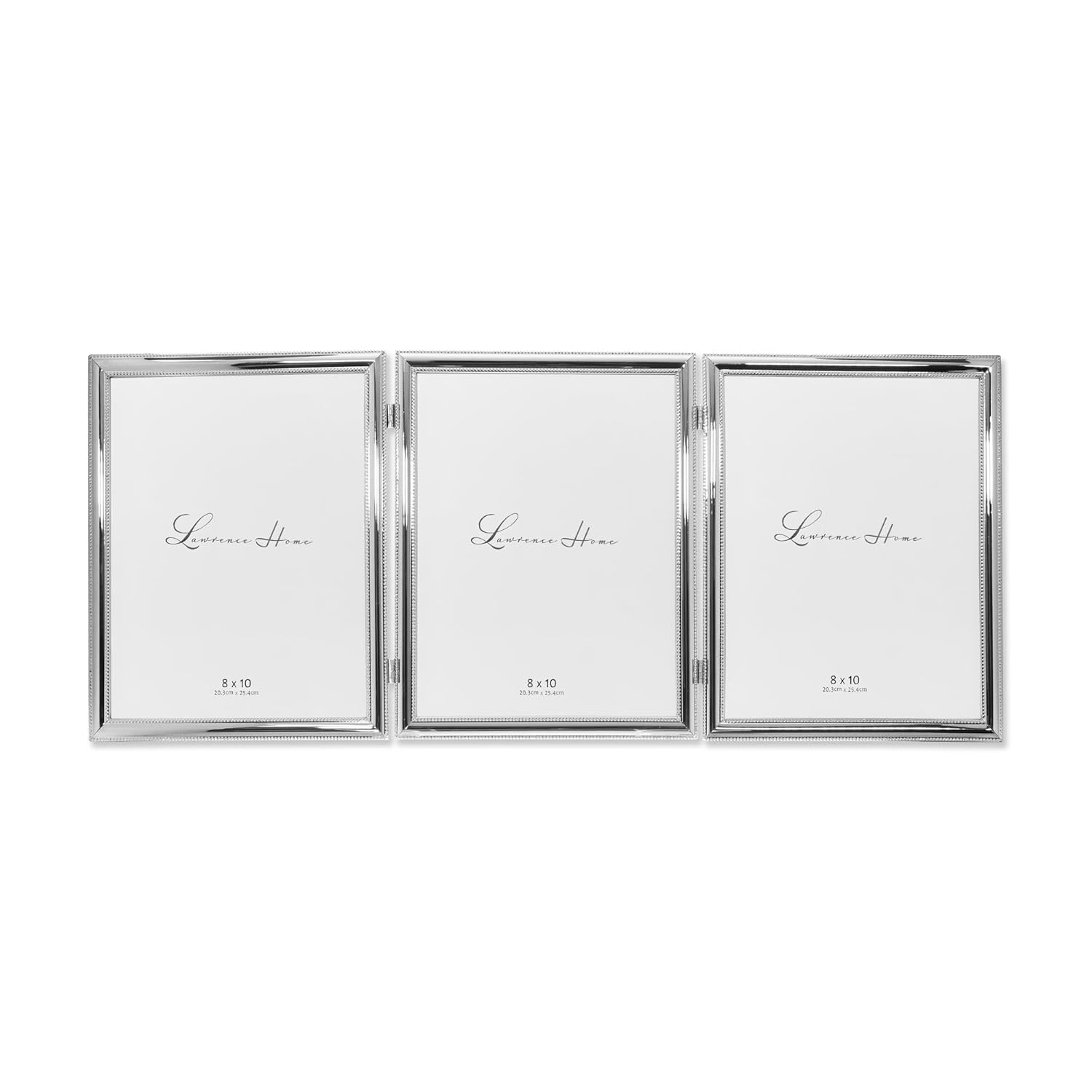 Lawrence Frames Silver Plated Double Bead 8x10 Hinged Triple Picture Frame