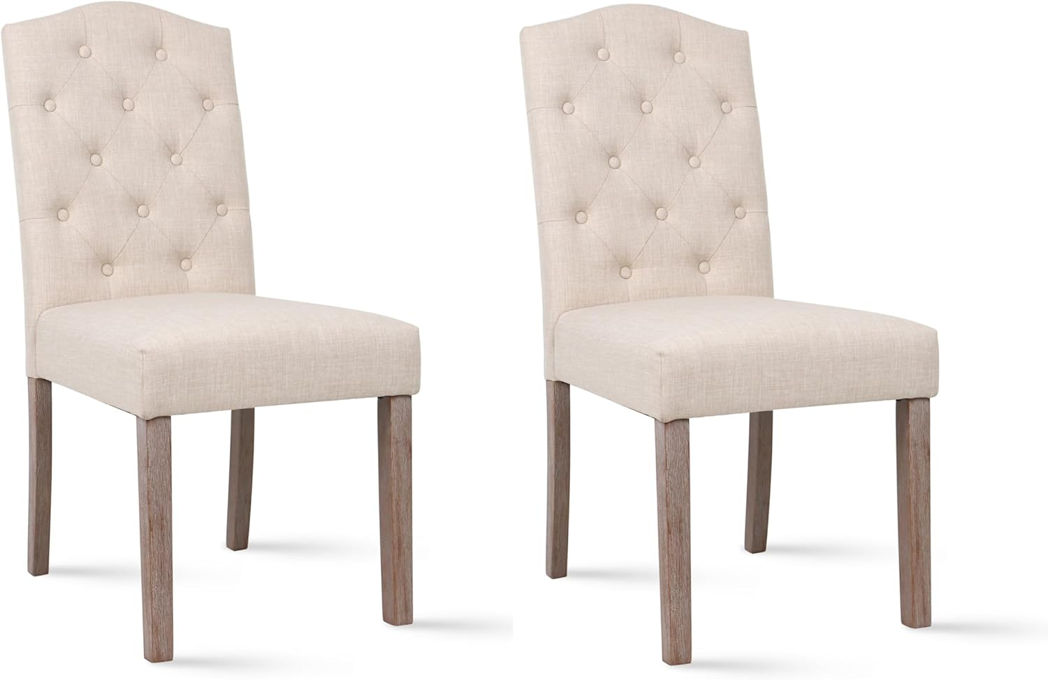 DrInn Traditional Tufted Linen Upholstered Dining Chairs, Beige (Set of 2)