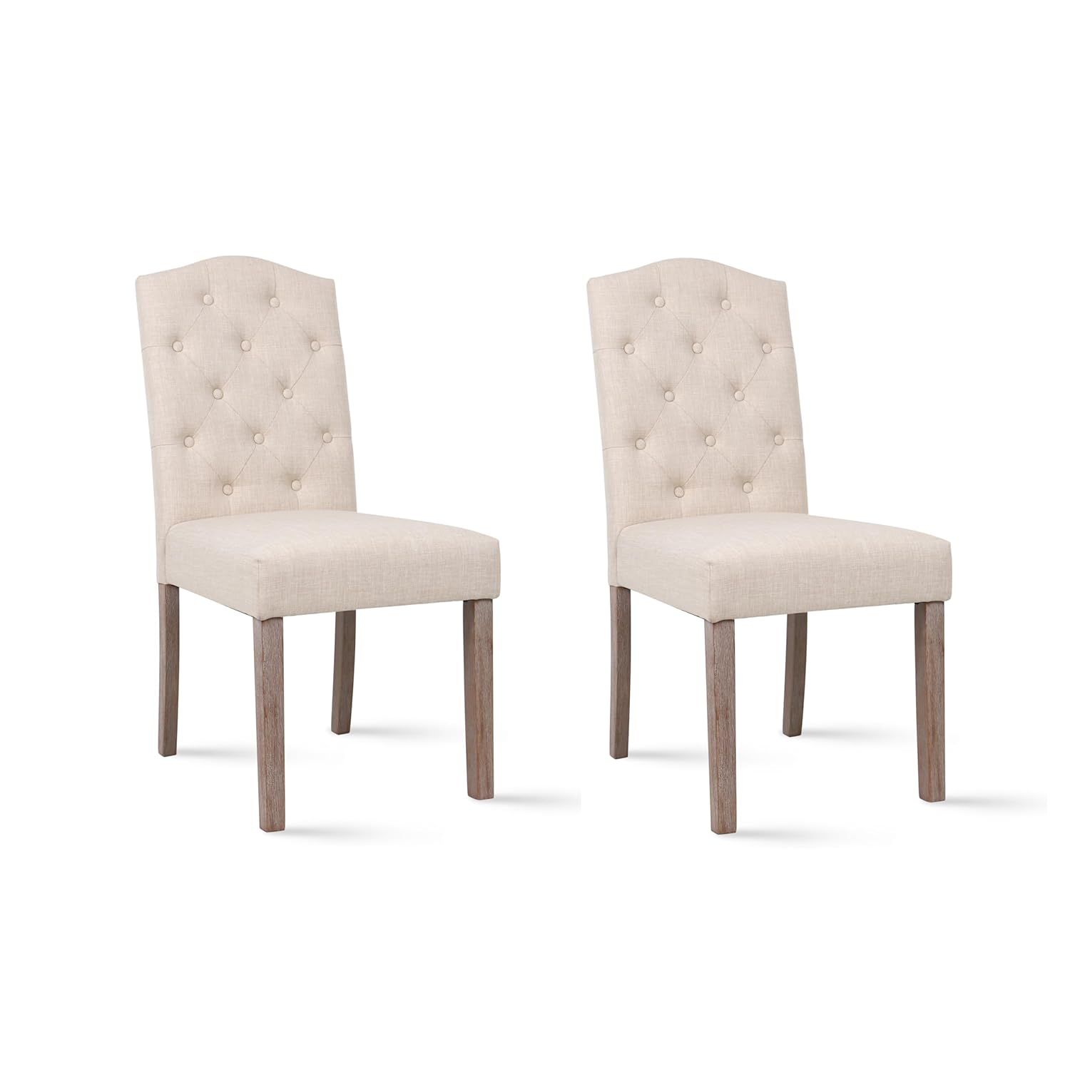 DrInn Traditional Tufted Linen Upholstered Dining Chairs, Beige (Set of 2)
