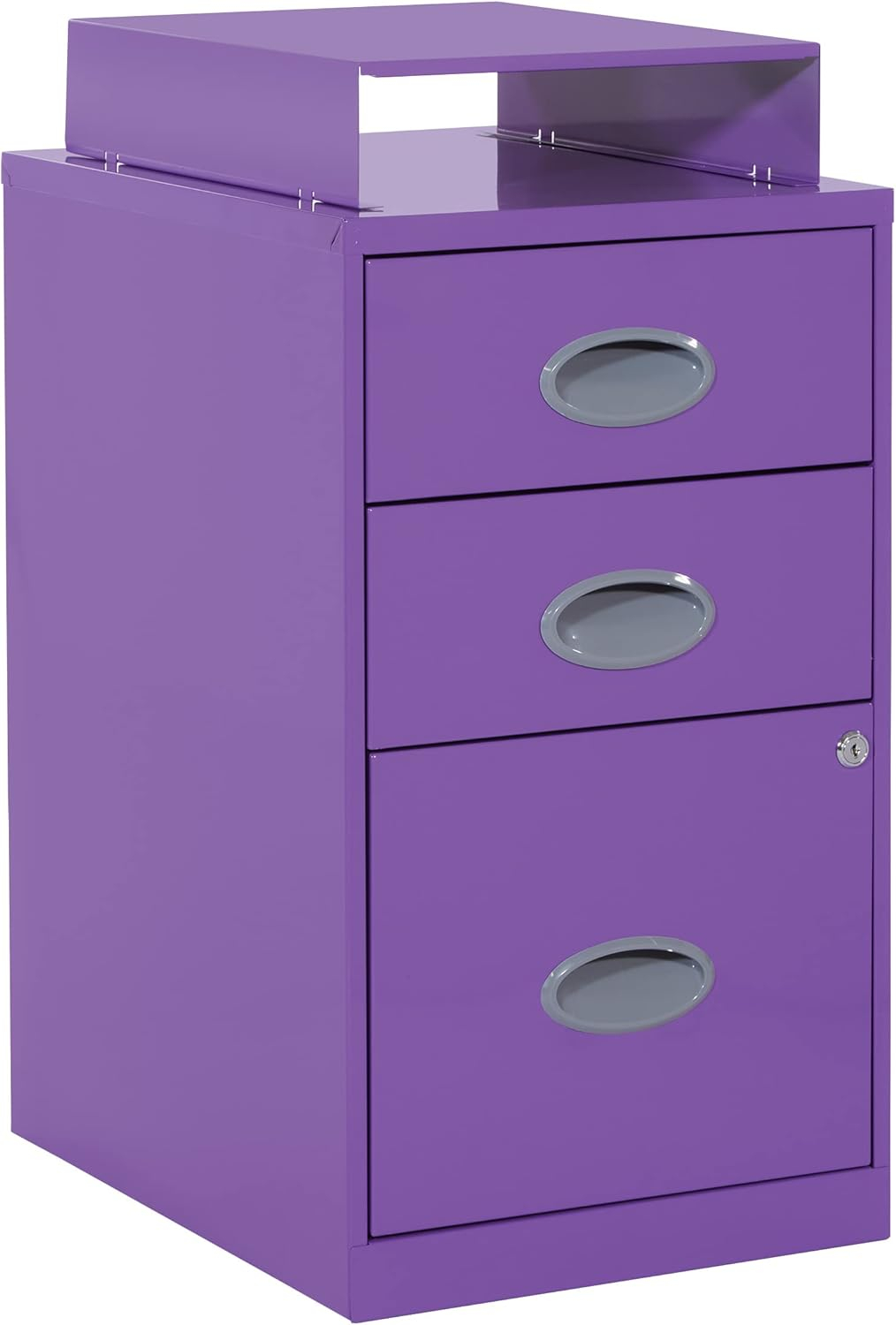 OSP Home Furnishings 3-Drawer Locking Metal File Cabinet, Purple