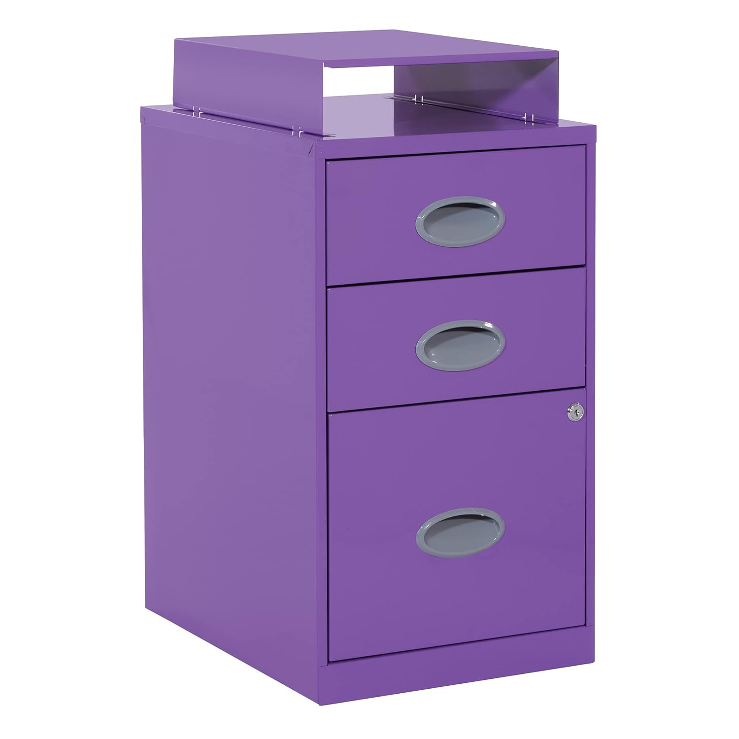 OSP Home Furnishings 3-Drawer Locking Metal File Cabinet, Purple