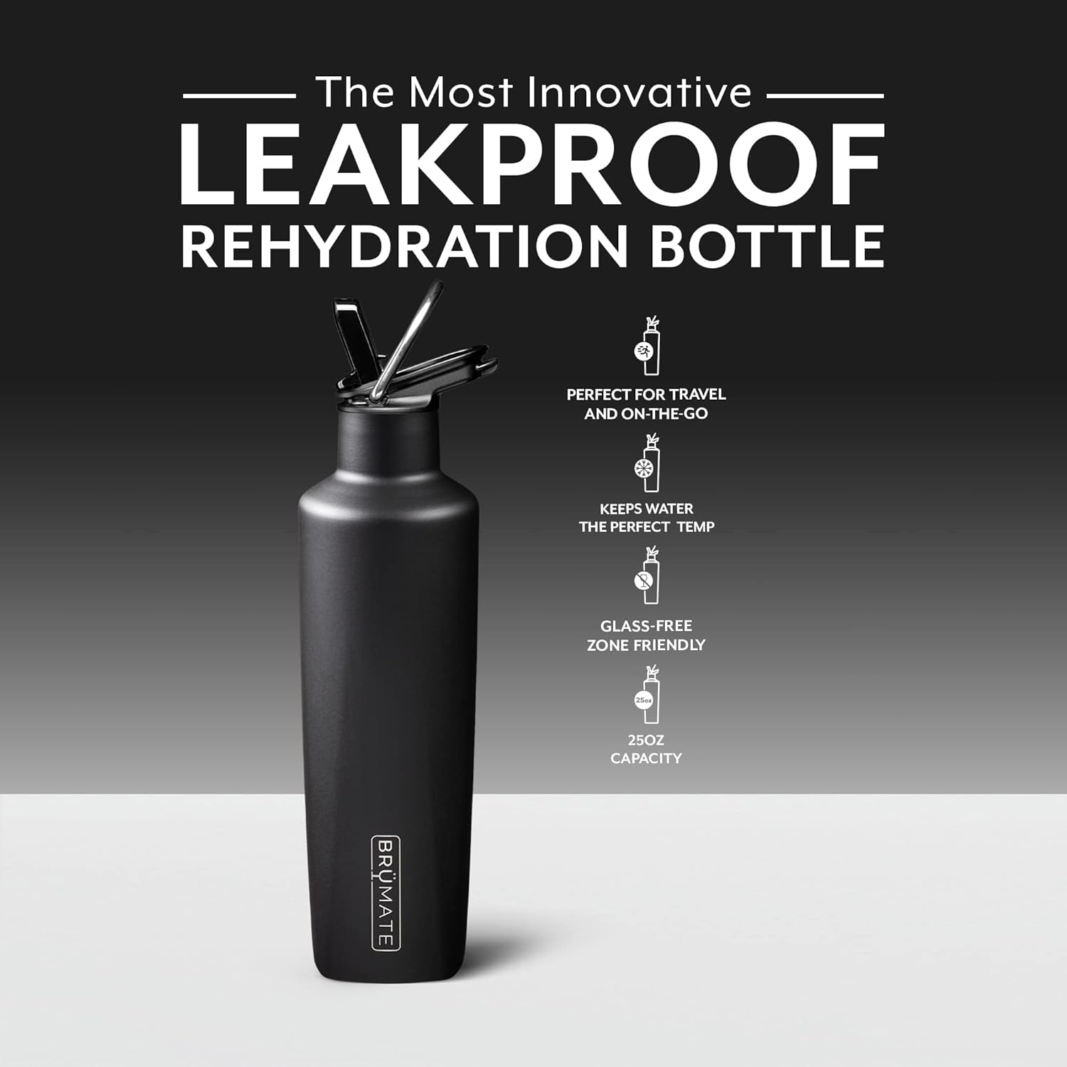 BrüMate ReHydration Mini Kids Water Bottle | 100% Leakproof Insulated Water Bottle for Kids with Straw | Stainless Steel Water Canteen | Perfect Kids Water Bottle for School | 16oz (Matte Black)