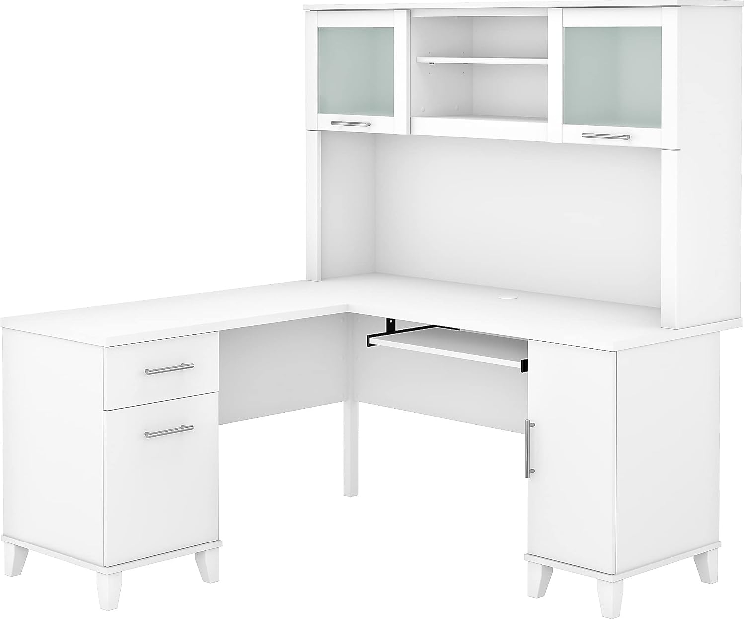 Bush Furniture Somerset 60 in L Desk with Hutch, Keyboard Tray, File and Storage in White