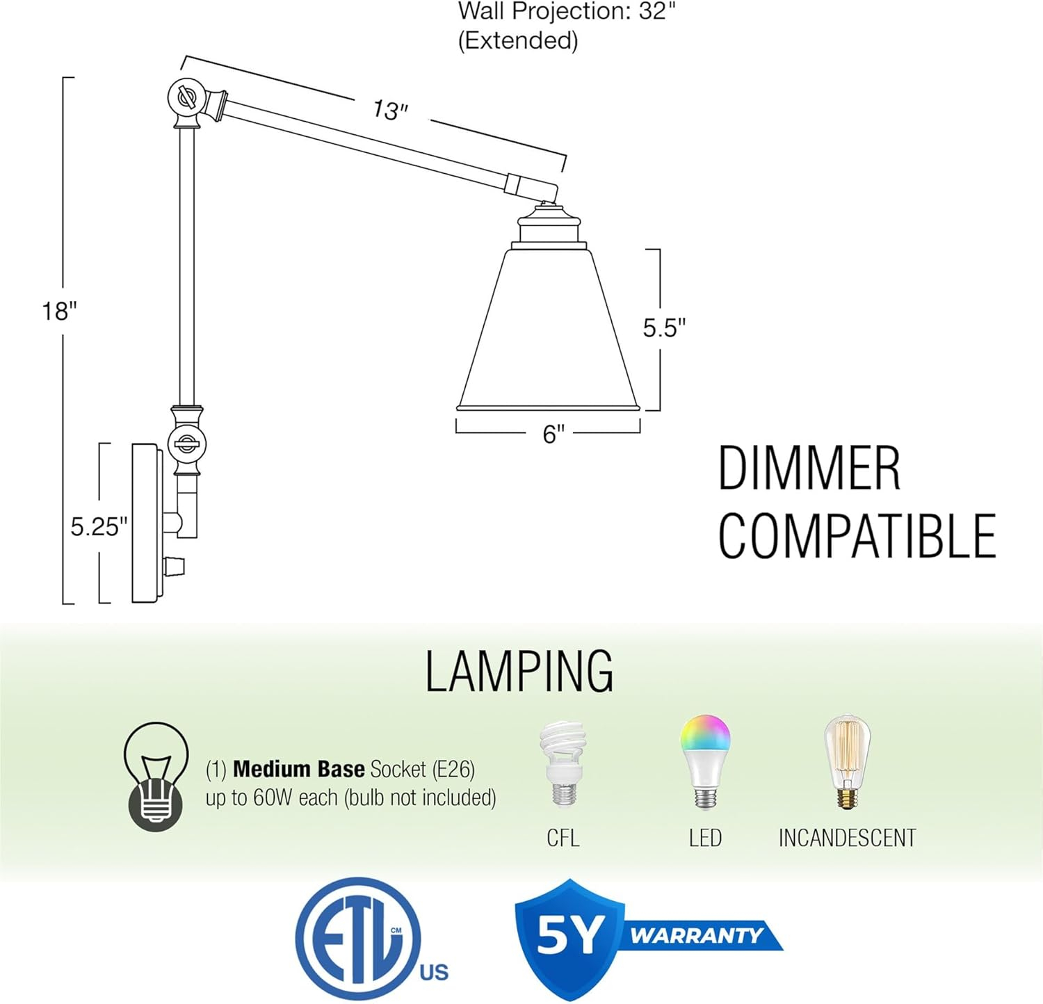 Kira Home Ellis 18" Vintage Industrial Swing Arm Wall Lamp - Plug in/Wall Mount + Cord Covers, Warm Brass Finish, 2-Pack