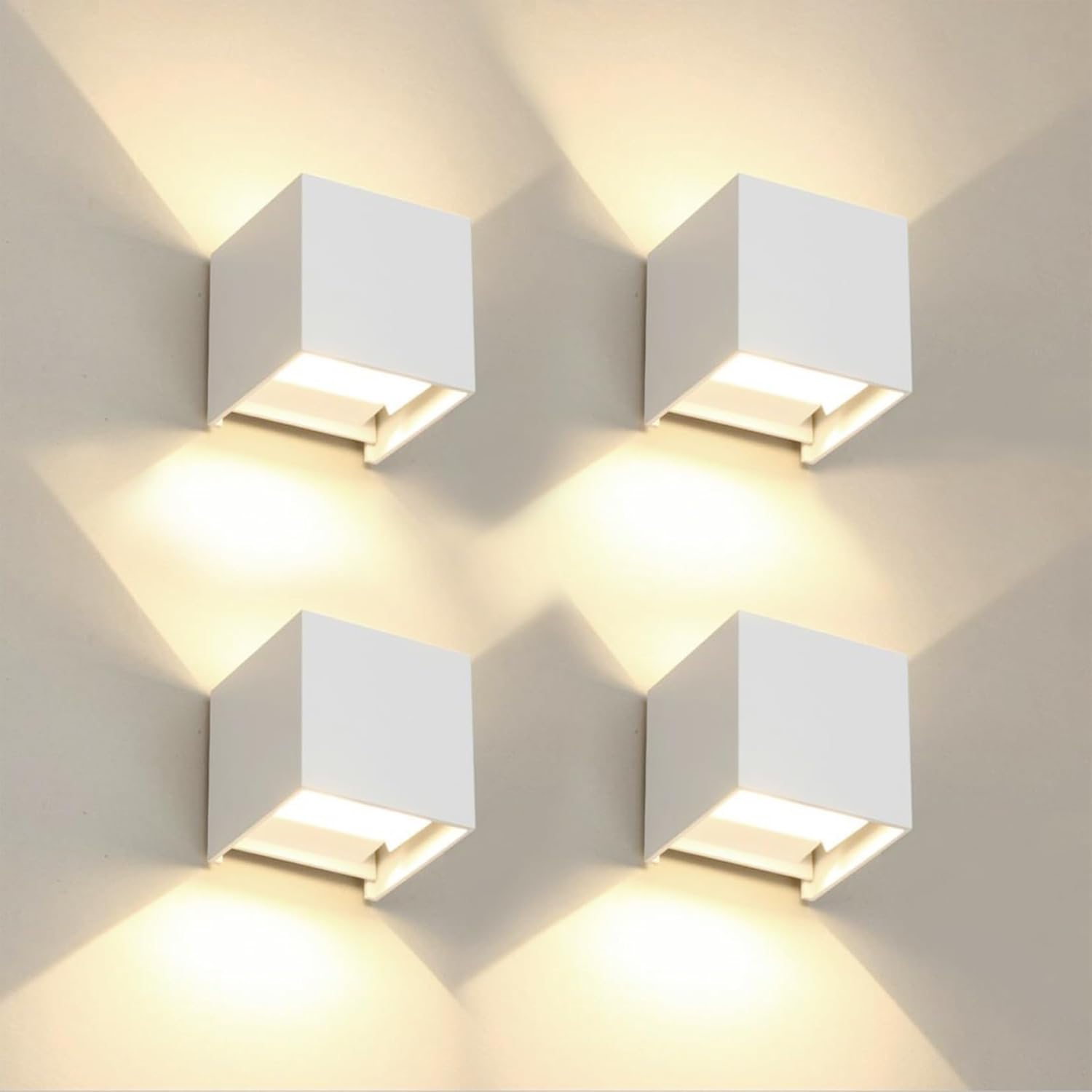 4 PCS LED 12W Outdoor Wall Lights Sconces Exterior/Interior Up and Down Lights IP65 Waterproof Modern Outdoor Lighting Fixtures Square Aluminum Exterior Wall Mount Light White 3000K Warm Lights