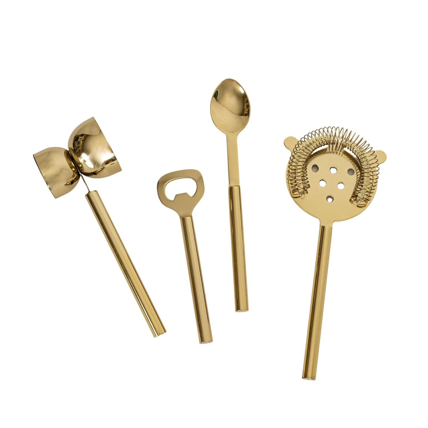 Elegant Brass 4-Piece Bar Tool Set with Strainer and Jigger