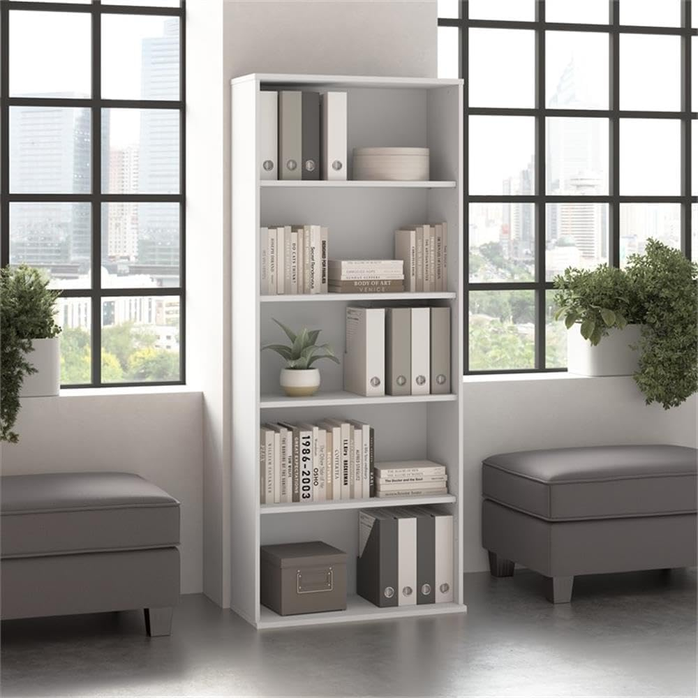 Bush Business Furniture Hustle Tall 5 Shelf Bookcase in White