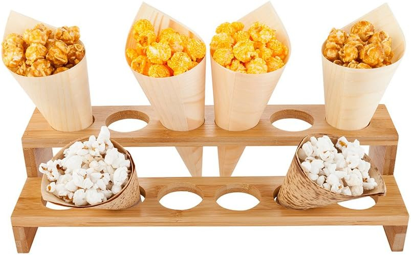 Restaurantware Multi Level Food Cone and Sushi Hand Roll Display Stand: Perfect for Restaurants Catered Events and Buffets - Holds 12 Cones - Made from Organic Bamboo - 1ct Box